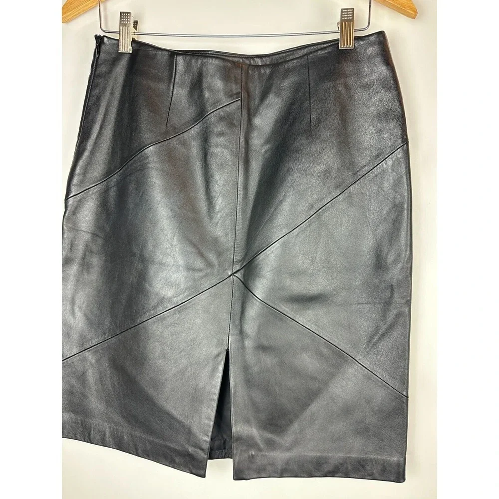 Valerie Stevens Separates 100% Leather Skirt Soft Black Pencil 90's Y2K Size 8 - Picture 8 of 15